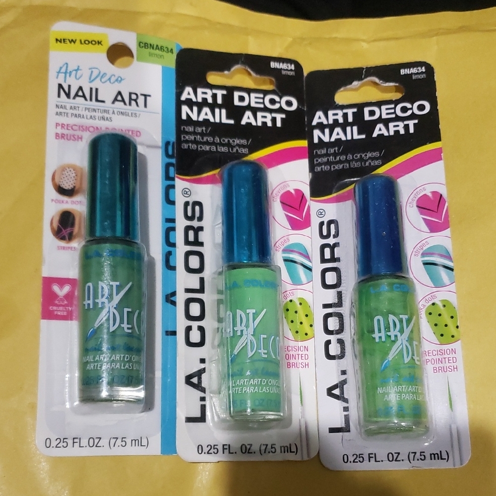 L.A. Colors Art Deco Nail Art Polish CBNA634 Limon x3 New